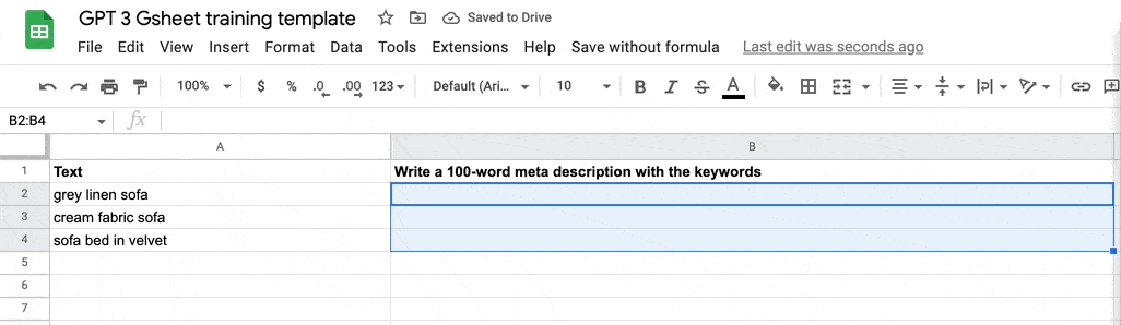 Meta title generation in Google Sheets