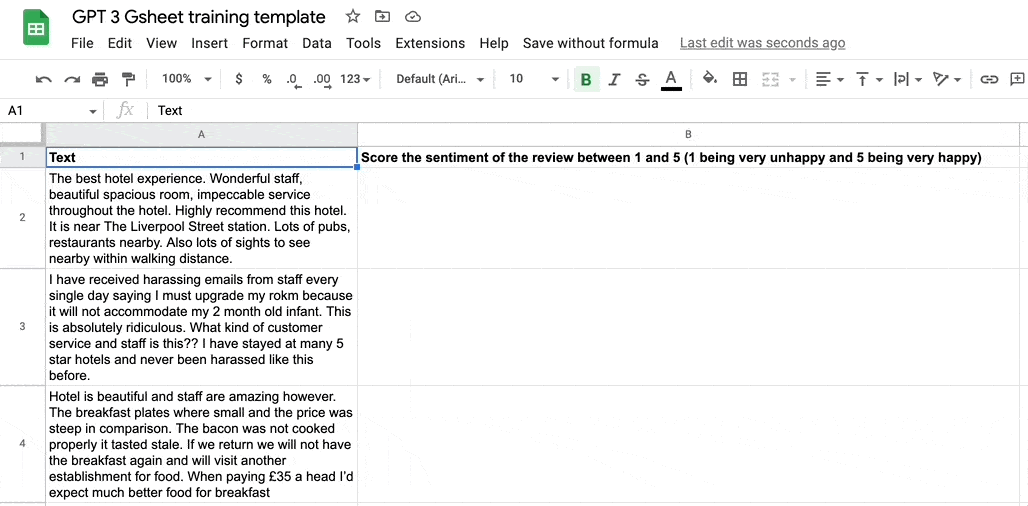 Sentiment classification in Google Sheets
