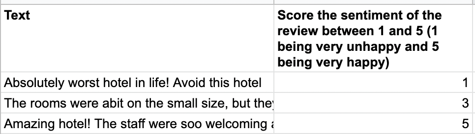 Training example in Google Sheets