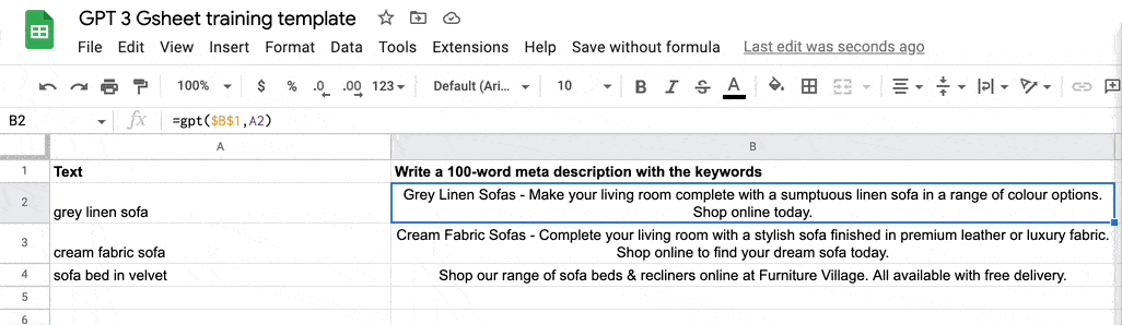Save formula in Google Sheets